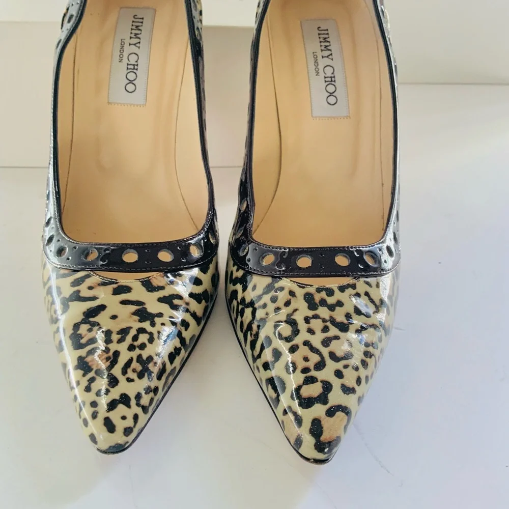 Jimmy Choo animal print beige black heels 38